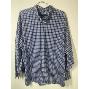 Ralph Lauren 100% Cotton Stretch Button Up Shirt 4XB Blue Plaid Long Sleeve Work